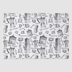 Modern Vintage Watercolor Coffee Pots Black White Tissue Paper