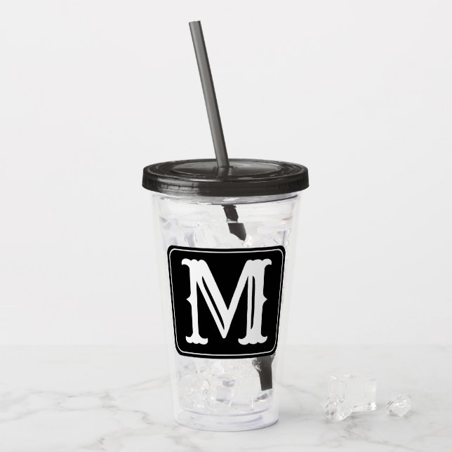 Modern Vintage White Monogram Acrylic Tumbler (Front Ice)