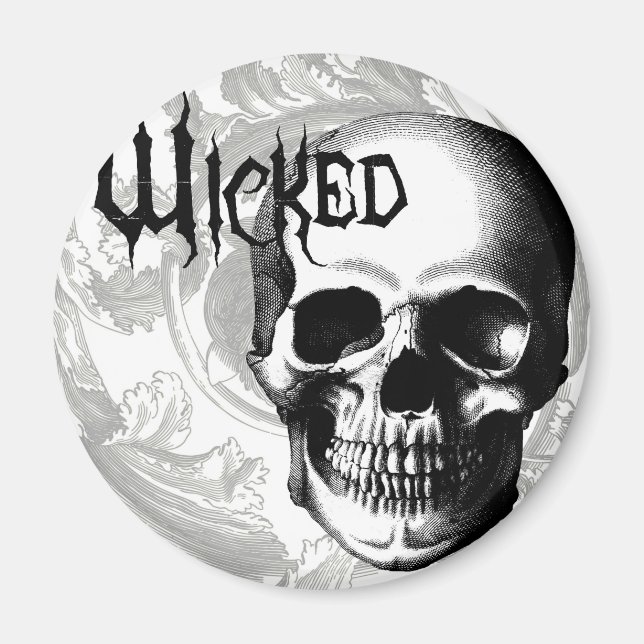 modern vintage wicked skull head magnet (Front)