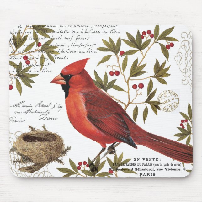 modern vintage winter cardinal mouse mat (Front)