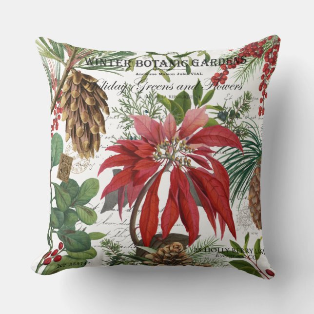 Modern vintage winter garden floral cushion (Front)