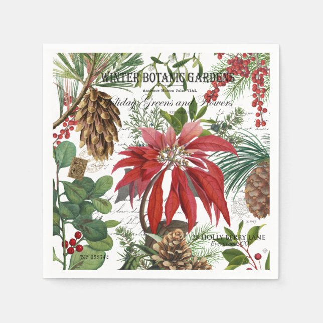 Modern vintage winter garden floral napkin (Front)