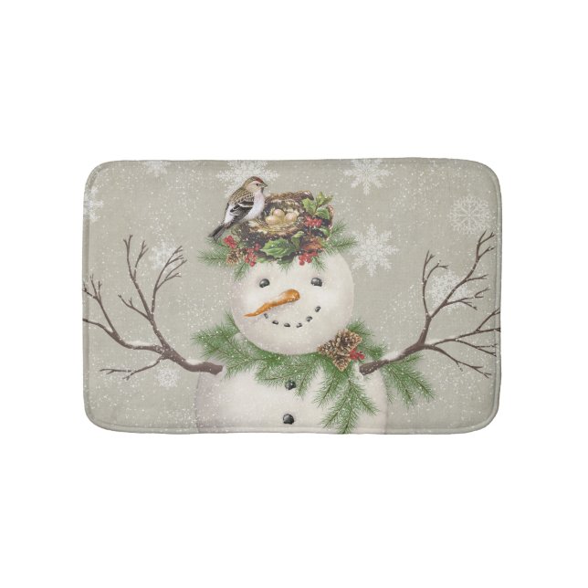 modern vintage winter garden snowman bath mat (Front)