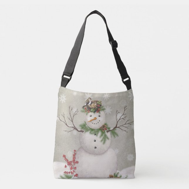 modern vintage winter garden snowman crossbody bag (Front)