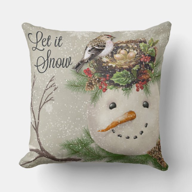 modern vintage winter garden snowman cushion (Front)