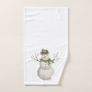 modern vintage winter garden snowman hand towel