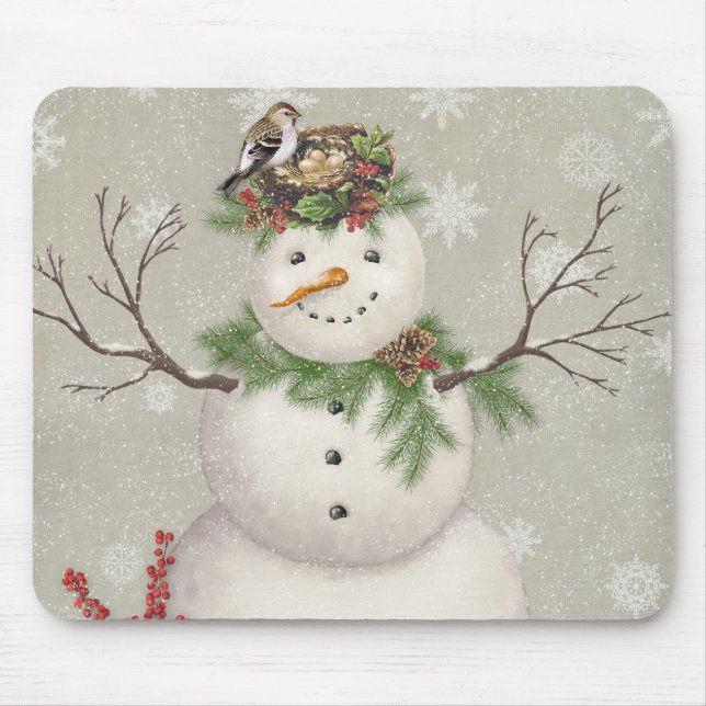 modern vintage winter garden snowman mouse mat (Front)