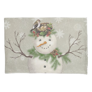 modern vintage winter garden snowman pillowcase