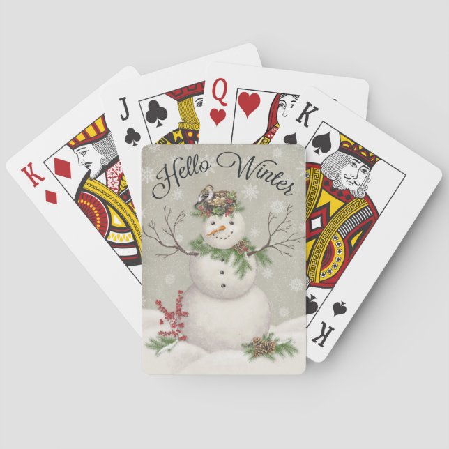 modern vintage winter garden snowman playing cards (Back)