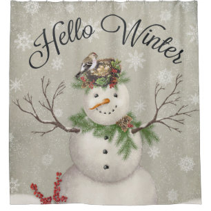 modern vintage winter garden snowman shower curtain