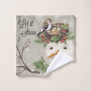 modern vintage winter garden snowman wash cloth
