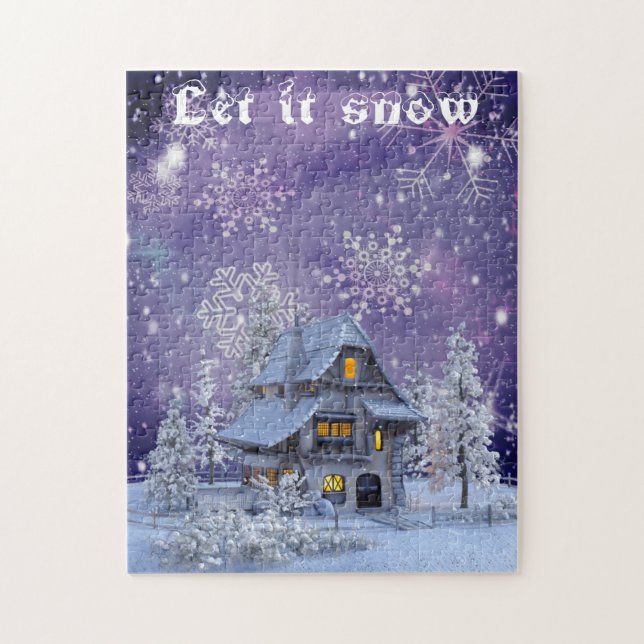 Modern Vintage Winter Snowflakes House Jigsaw Puzzle (Vertical)