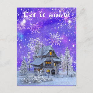 Modern Vintage Winter Snowflakes House Postcard