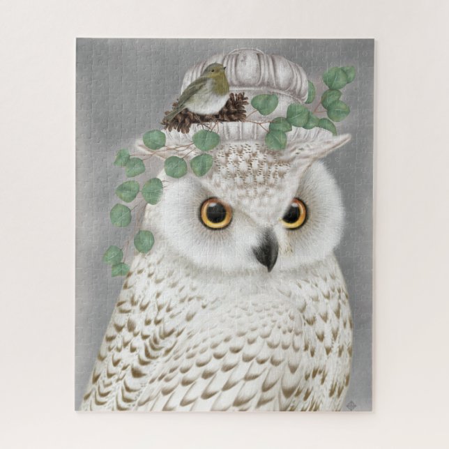 Modern vintage winter white owl jigsaw puzzle (Vertical)