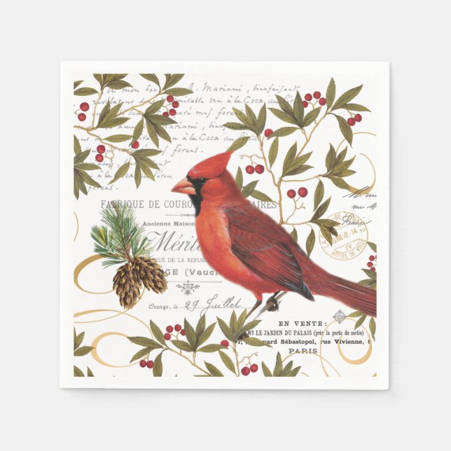 modern vintage winter woodland cardinal napkin (Front)