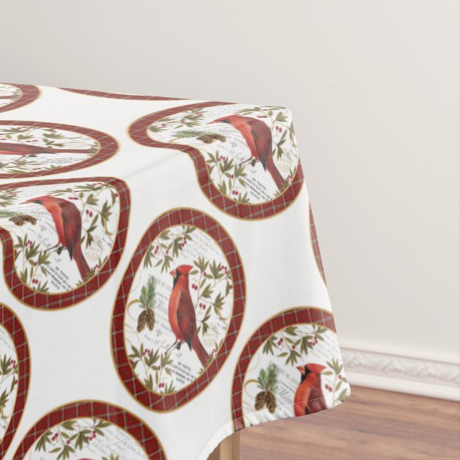 modern vintage winter woodland cardinal tablecloth (In Situ)