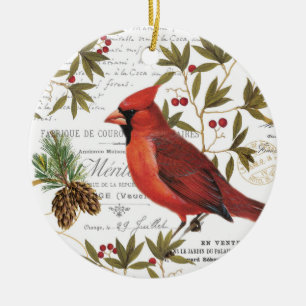 Modern vintage woodland cardinal ceramic tree decoration