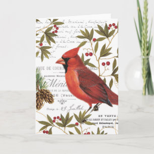 Modern vintage woodland cardinal holiday card