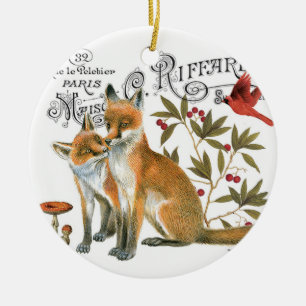 modern vintage woodland fox ceramic tree decoration