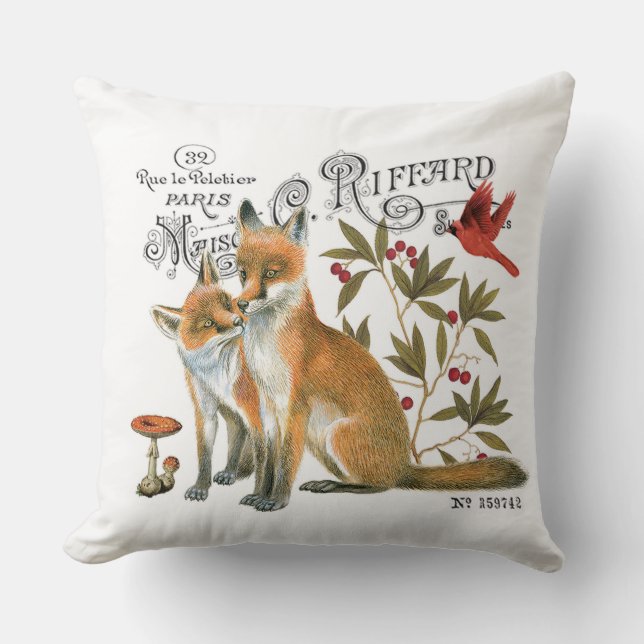 modern vintage woodland fox cushion (Front)
