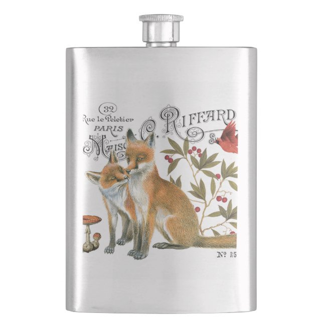 modern vintage woodland fox hip flask (Front)