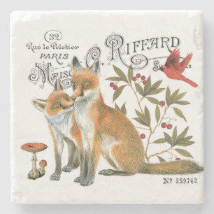 modern vintage woodland fox stone coaster