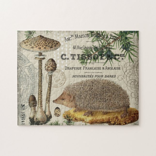 modern vintage woodland hedgehog jigsaw puzzle (Horizontal)