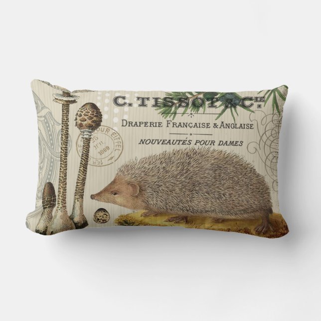 modern vintage woodland hedgehog lumbar cushion (Front)