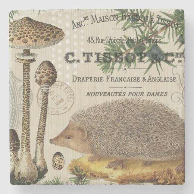 modern vintage woodland hedgehog stone coaster (Front)