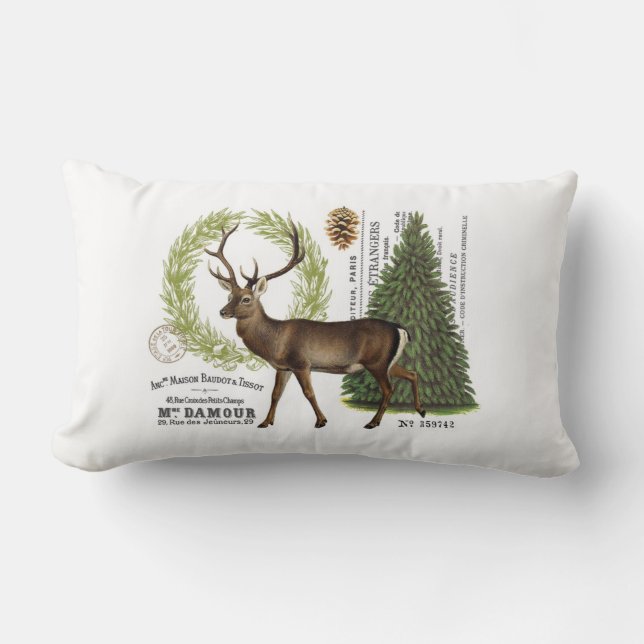 modern vintage woodland winter deer lumbar cushion (Front)