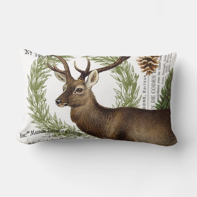 modern vintage woodland winter deer lumbar cushion (Front)