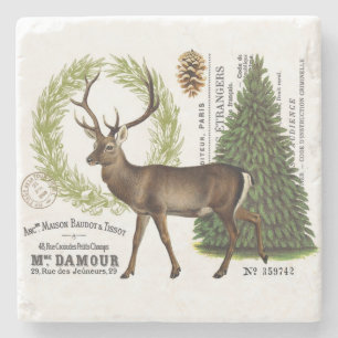 modern vintage woodland winter deer stone coaster