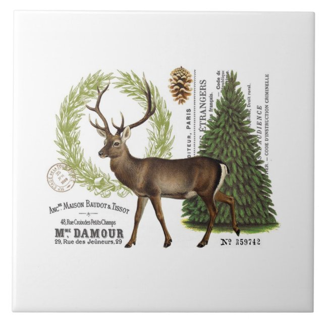 modern vintage woodland winter deer tile (Front)