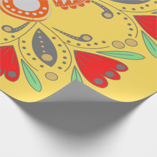 Modern vintage yellow cute floral bird pattern  wrapping paper