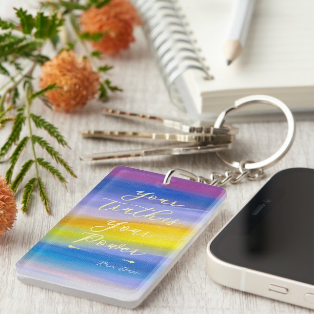 Modern Violet and Golden Ray Abstract Key Ring (Front Right)