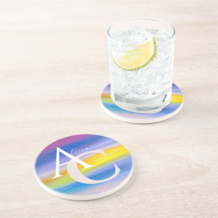 Modern Violet and Golden Ray Acrylic Abstract Coaster