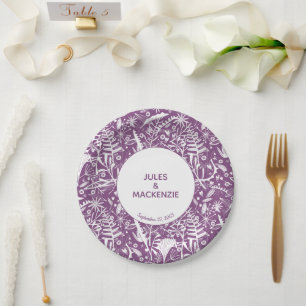 Modern Violet Graphic Floral Botanical Wedding Paper Plate