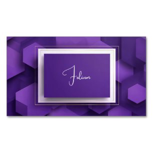 Modern Violet Hexagon Geometric Gold Frame Magnetic Business Card