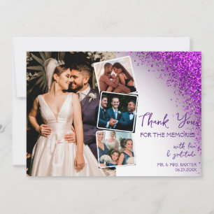 Modern Violet Magenta Purple QR Code Retro Glitter Thank You Card