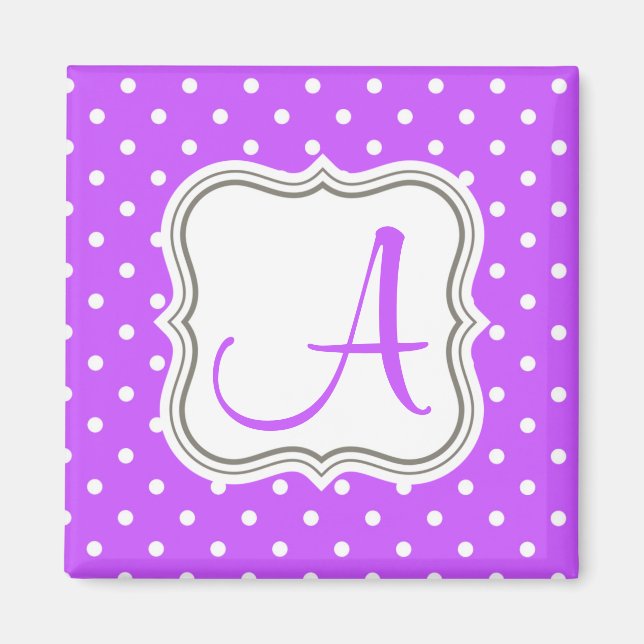 Modern violet polka dots monogram initial name magnet (Front)