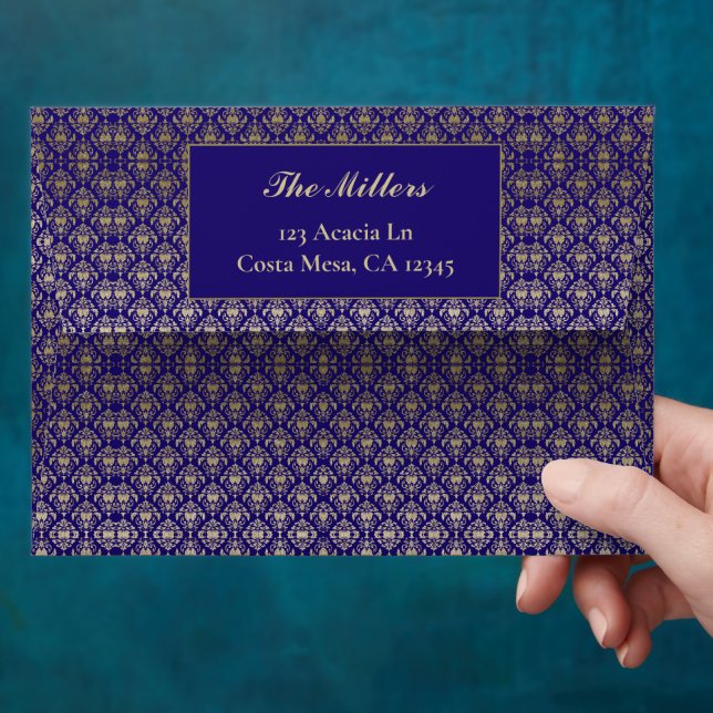 Modern Violet Purple and Gold Pattern Wedding  Envelope (Hand)