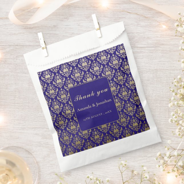 Modern Violet Purple and Gold Pattern Wedding Favour Bags (Clipped)