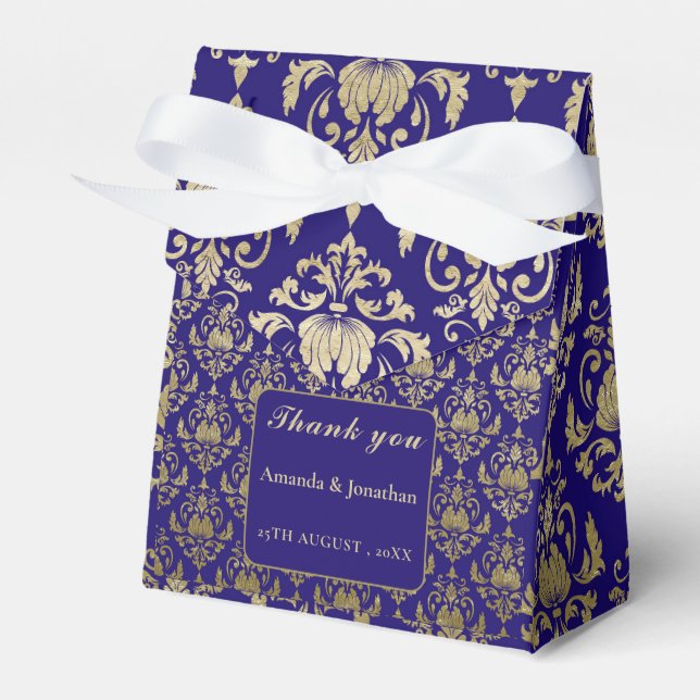 Modern Violet Purple and Gold Pattern Wedding Favour Box (Front Side)