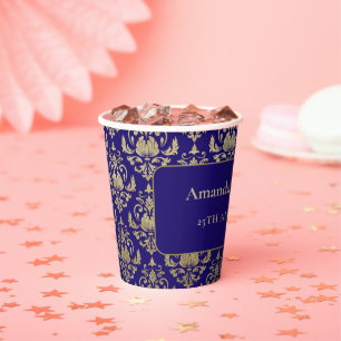 Modern Violet Purple and Gold Pattern Wedding Paper Cups