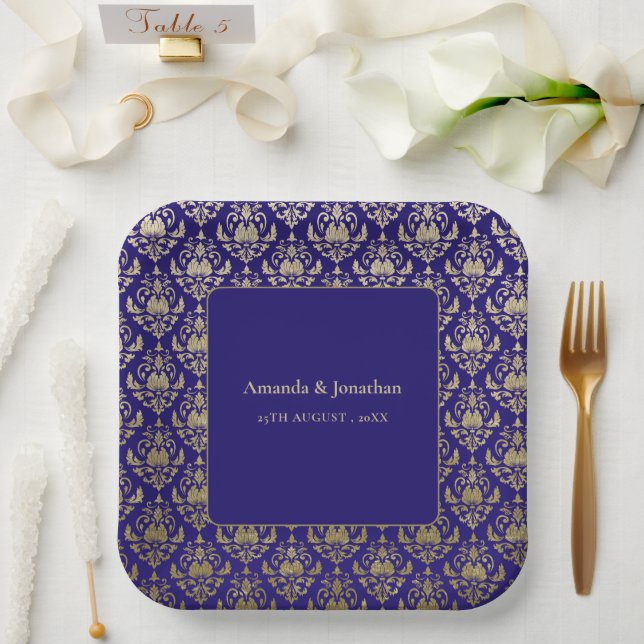 Modern Violet Purple and Gold Pattern Wedding Paper Plate (Wedding)