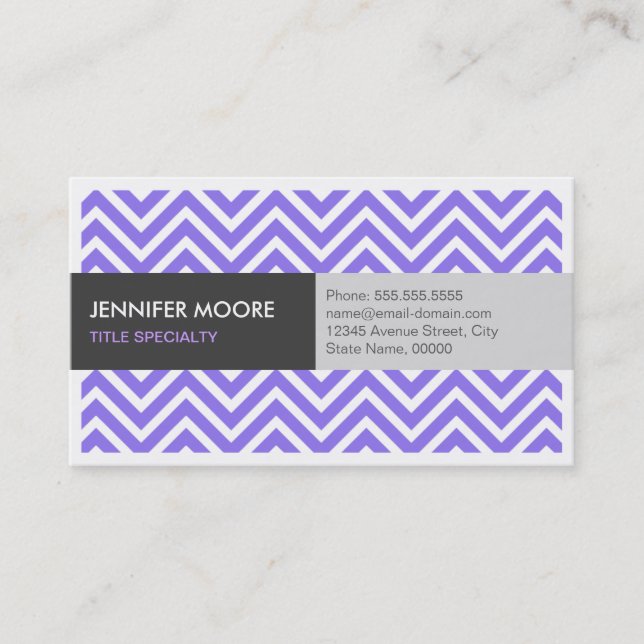 Modern Violet Purple ZigZag Chevron Pattern Business Card (Front)