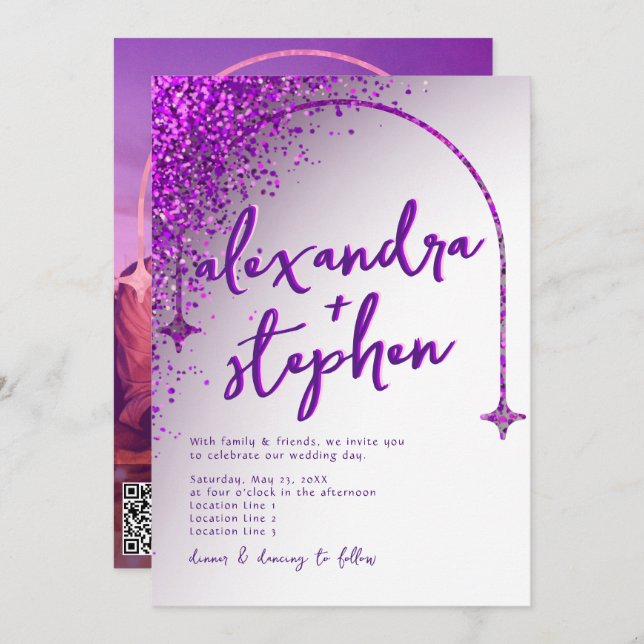 Modern Violet Viva Magenta Velvet Abstract Glitter Invitation (Front/Back)
