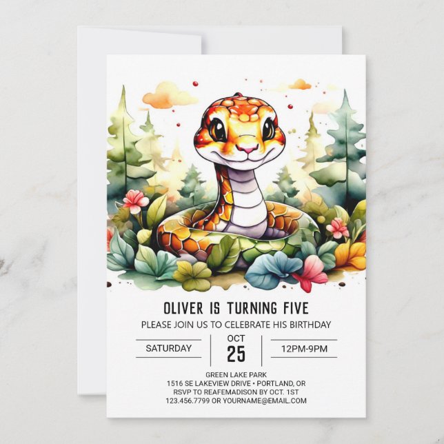 Modern Viper Children Birthday Invitation (Front)