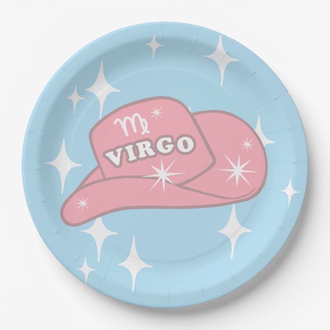 Modern Virgo Zodiac Cowgirl Hat Blue Party    Paper Plate (Front)