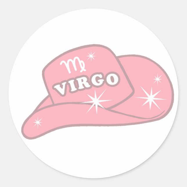 Modern Virgo Zodiac Pink Cowgirl Hat      Classic Round Sticker (Front)
